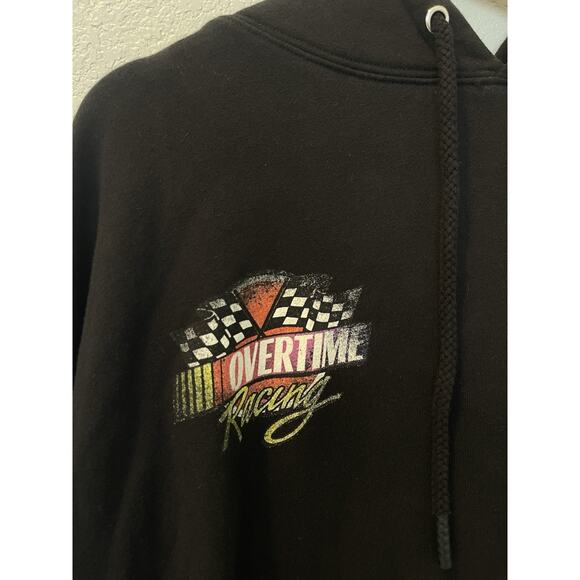 Overtime Hoodie Mens 2 XL Black Hooded Pullover Sweatshirt Racing Car Auto - Picture 2 of 9